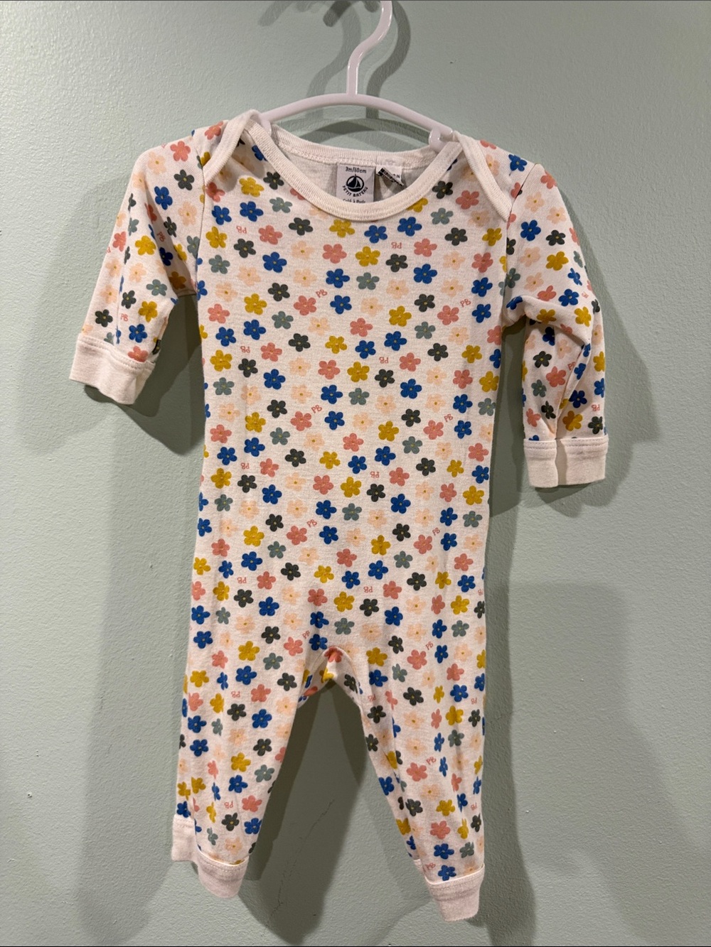 Petit Bateau Cream Floral romper with Multicolor Flowers